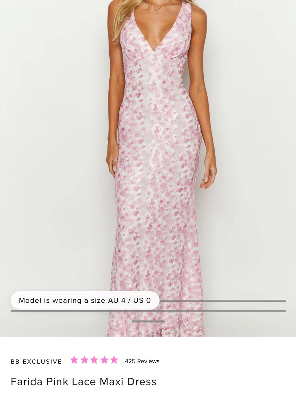 Beginning Boutique Farida Pink Lace Maxi Dress Size US 0